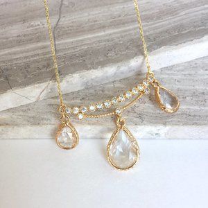 Clear Crystal drop Edwardian lavaliere necklace